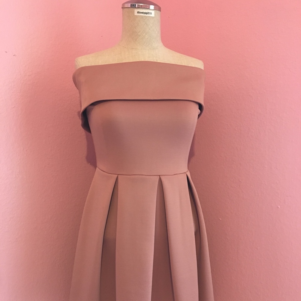Beige/Pink Off The Shoulder Dress
